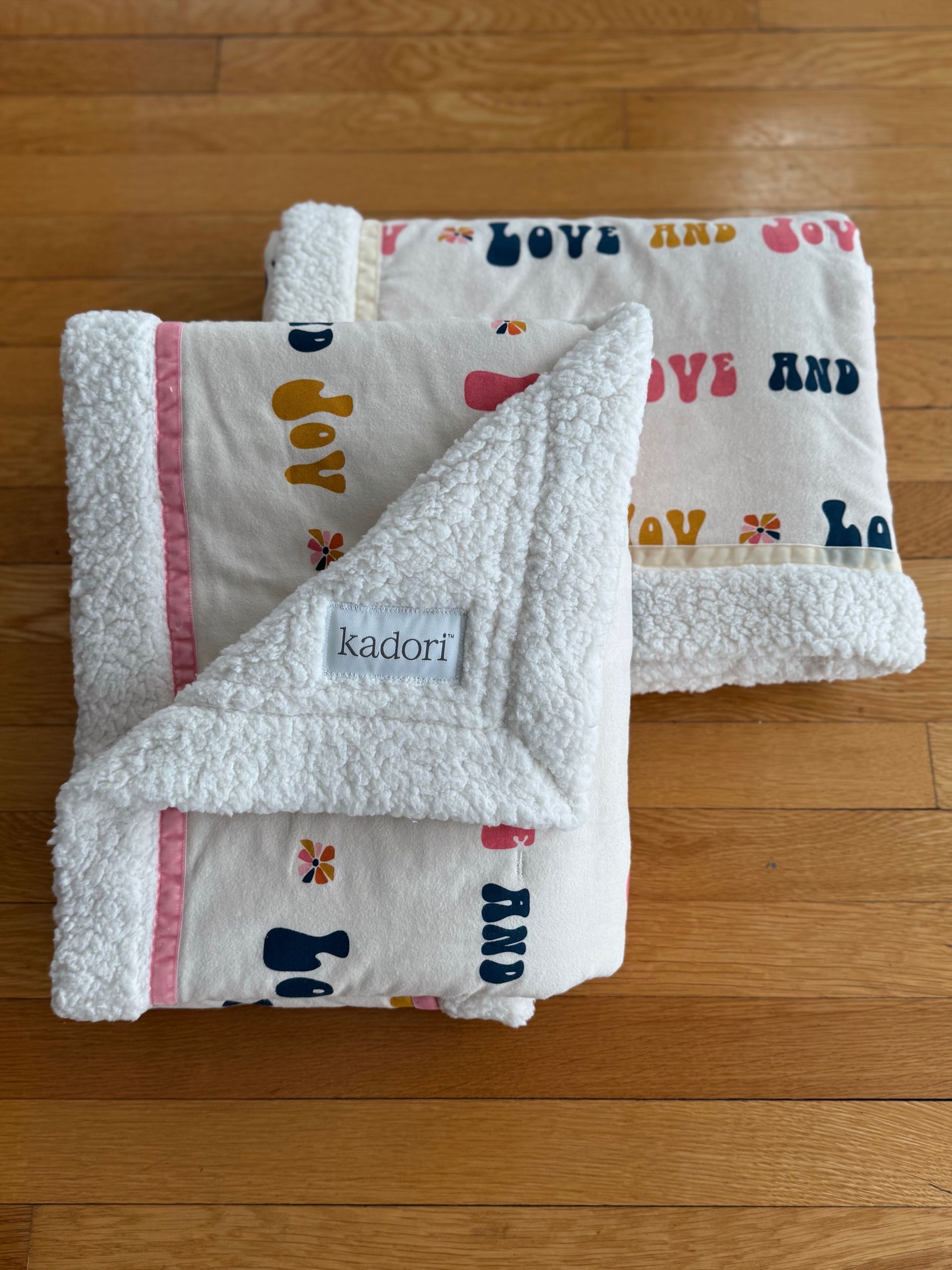 kadori sherpa baby blanket with love and joy printed material