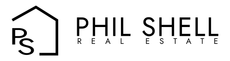 PHIL SHELL Real Estate logo with black house outline and “PS” monogram