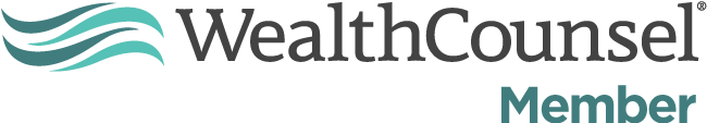 WealthCounsel Member logo. Dark gray text, turquoise wave design.