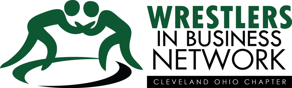Green wrestlers logo with text "Wrestlers in Business Network" and "Cleveland Ohio Chapter".