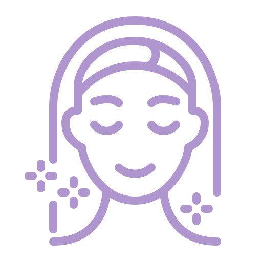 Un disegno a tratteggio viola raffigurante il volto di una donna con gli occhi chiusi.