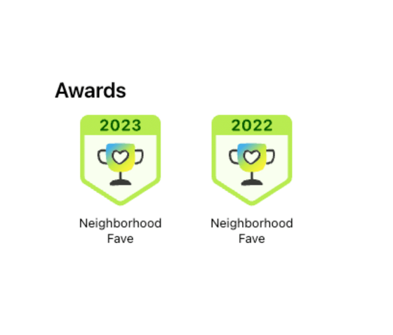 Two awards for neighborhood fave and neighborhood favorite for 2023 and 2022