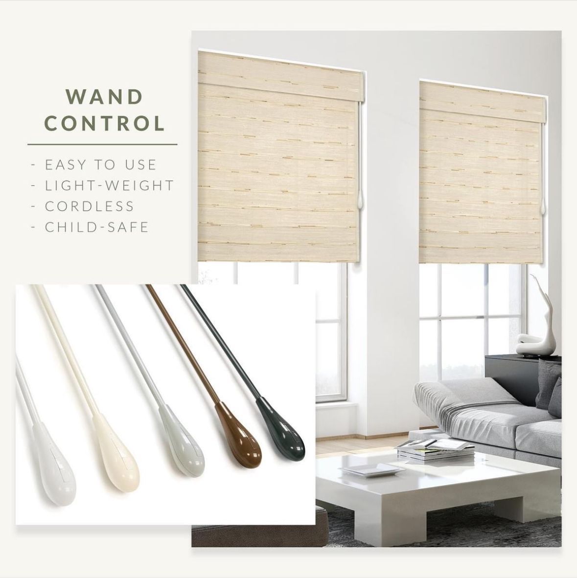 A living room with a white couch and a white coffee table