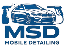 Blue logo: car with spray bottle and pressure washer, 