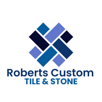 Roberts Custom Tile & Stone logo with interwoven blue and purple squares.