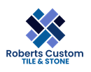 Logo for Roberts Custom Tile & Stone, featuring an interlocking tile pattern in shades of blue.