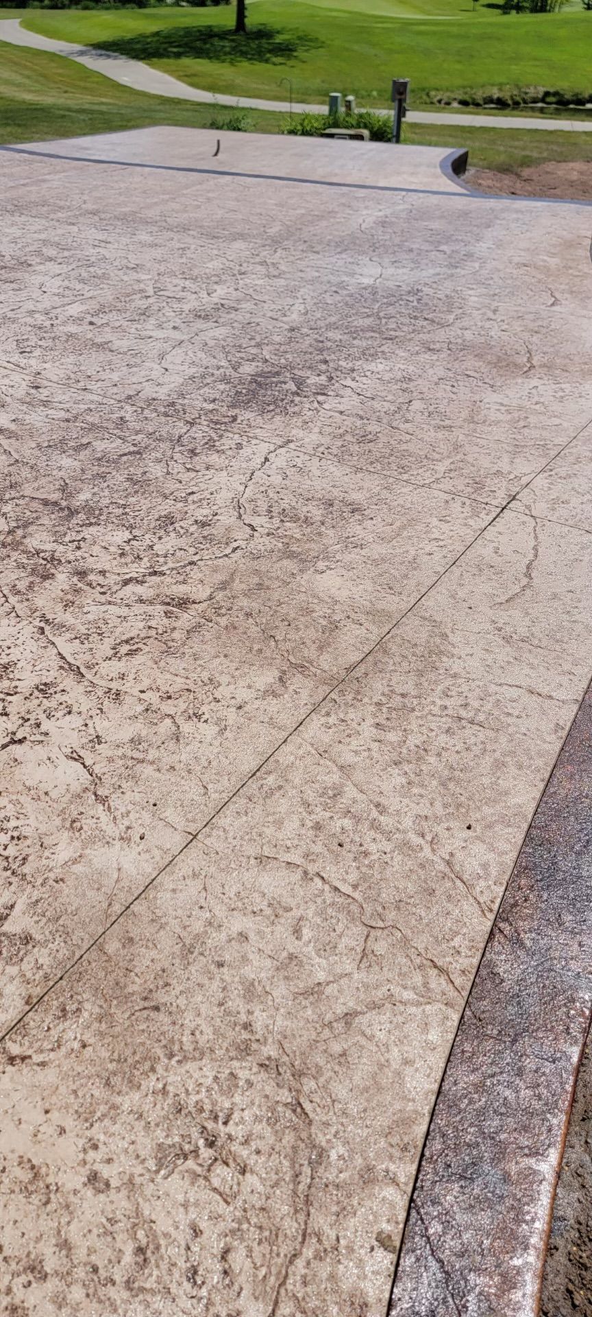 A close-up of a concrete walkway in a park