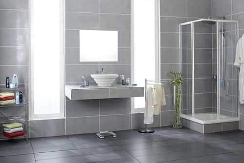 A Bathroom With a Sink a Mirror and a Shower — Traditional Tiles & Flooring In Tablelands, QLD