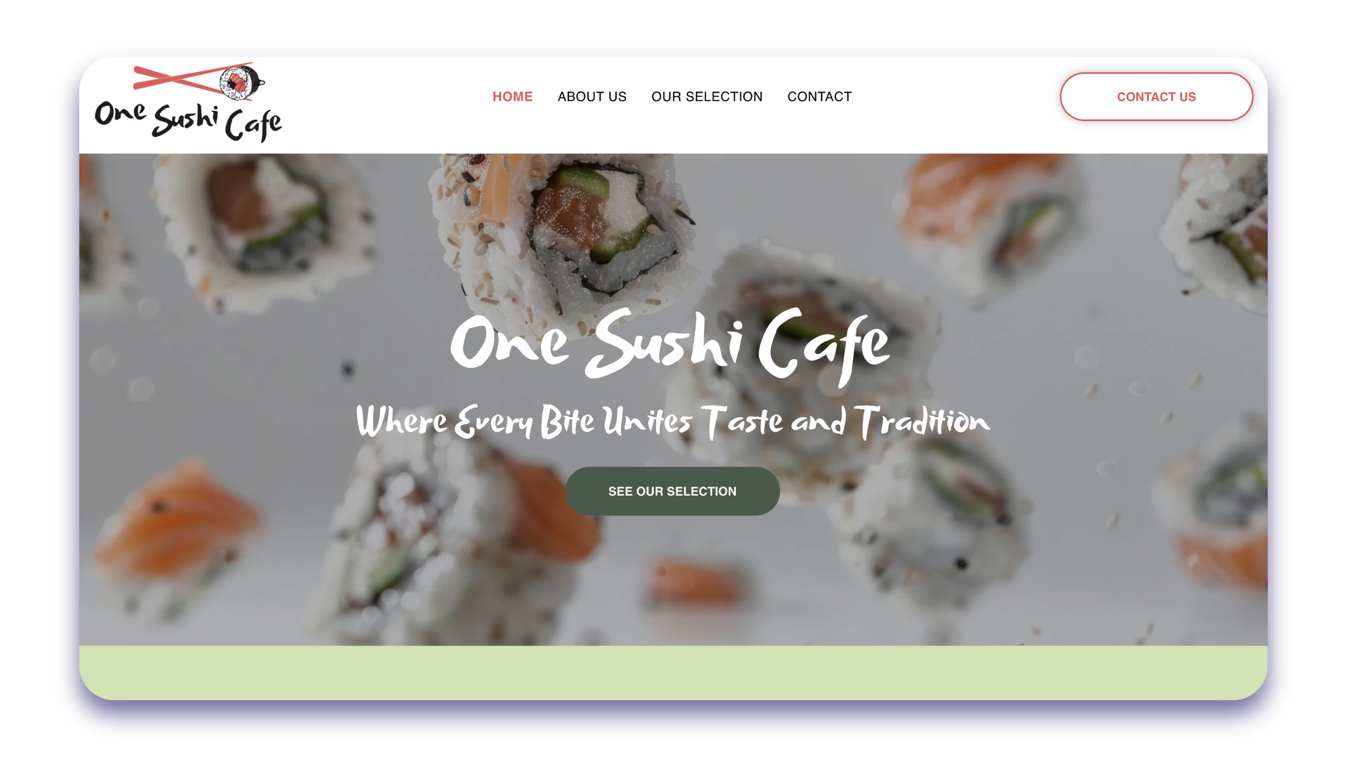 A screenshot of the website for one sushi cafe.