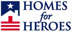 A logo for homes for heroes with an american flag and a star.