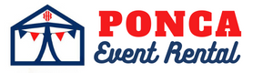 tent shaped logo for a company called ponca event rental