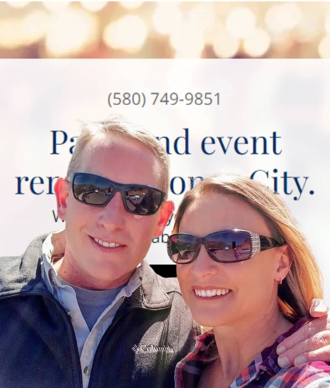 a man and a woman wearing sunglasses are posing for a picture .