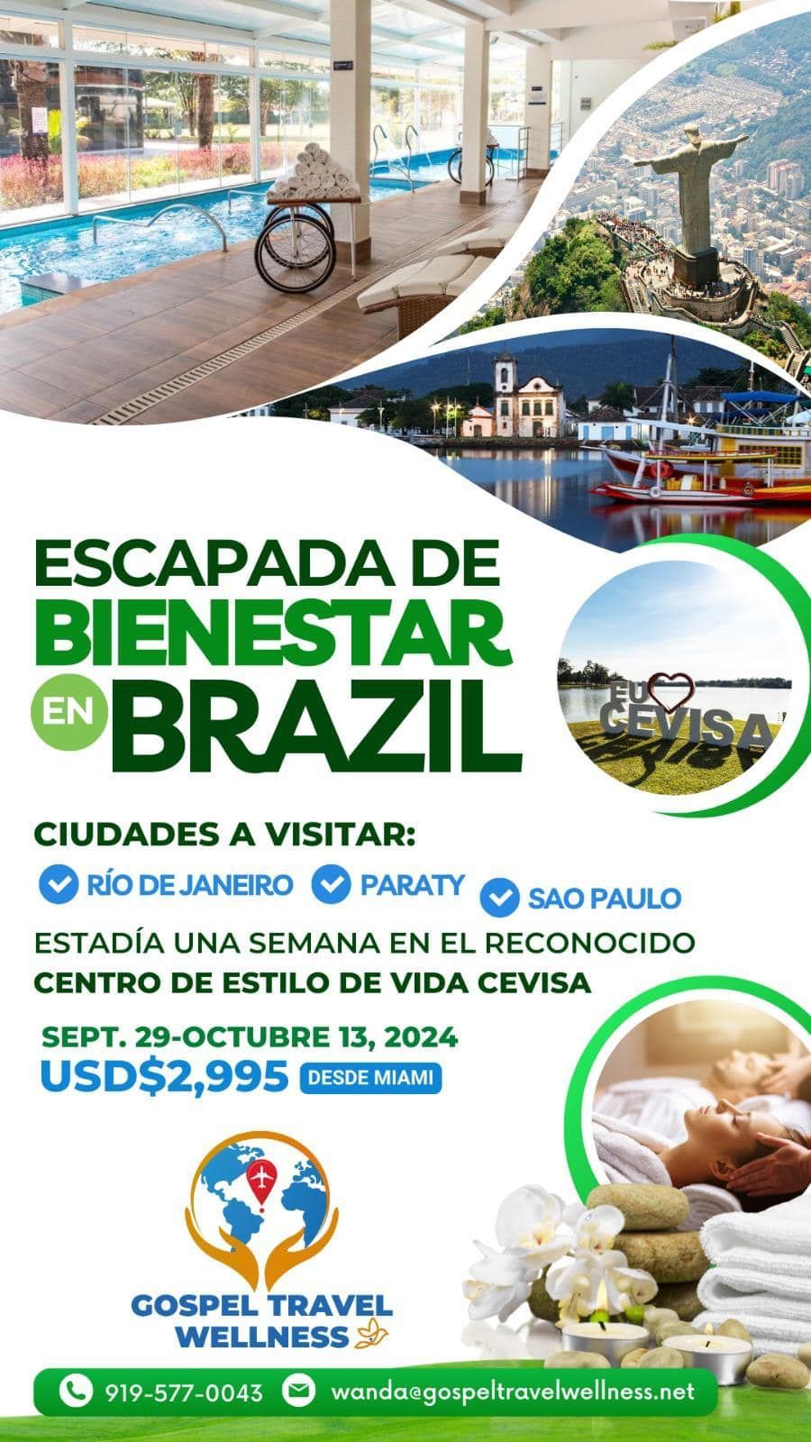 A poster for escapada de bienestar en brazil