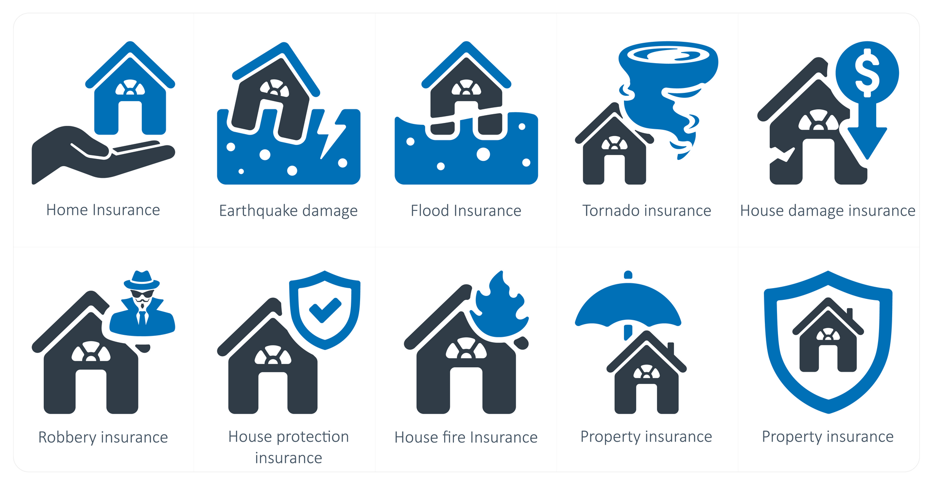 A set of icons showing different types of home insurance.