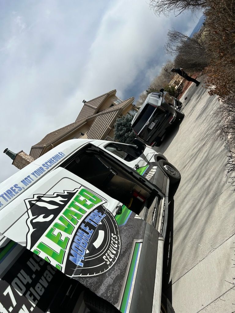 Mobile tire repair at Elevated Tire trailer at the customers home.