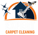 Logo for Expert Carpet Cleaning with navy house, orange arc, and vacuum cleaner icon