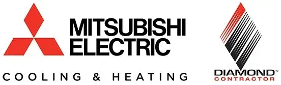 Mitsubishi Electric Cooling & Heating and Diamond Contractor logos on white background