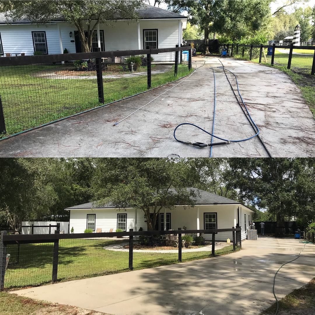 Before and after of driveway - St. Augustine, FL - McGee And Sons Pressure Washing