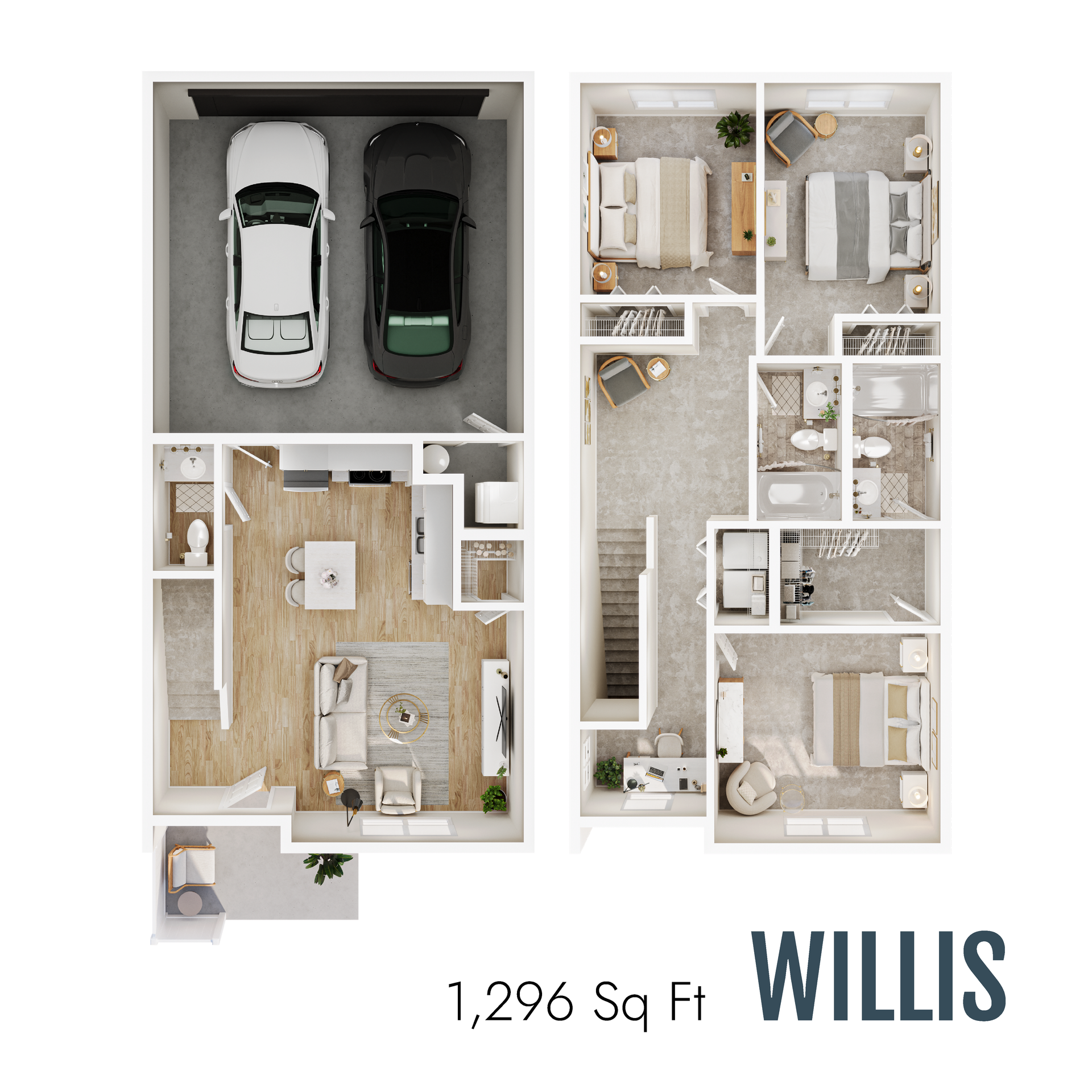 Willis floor plan with 1,296 square feet