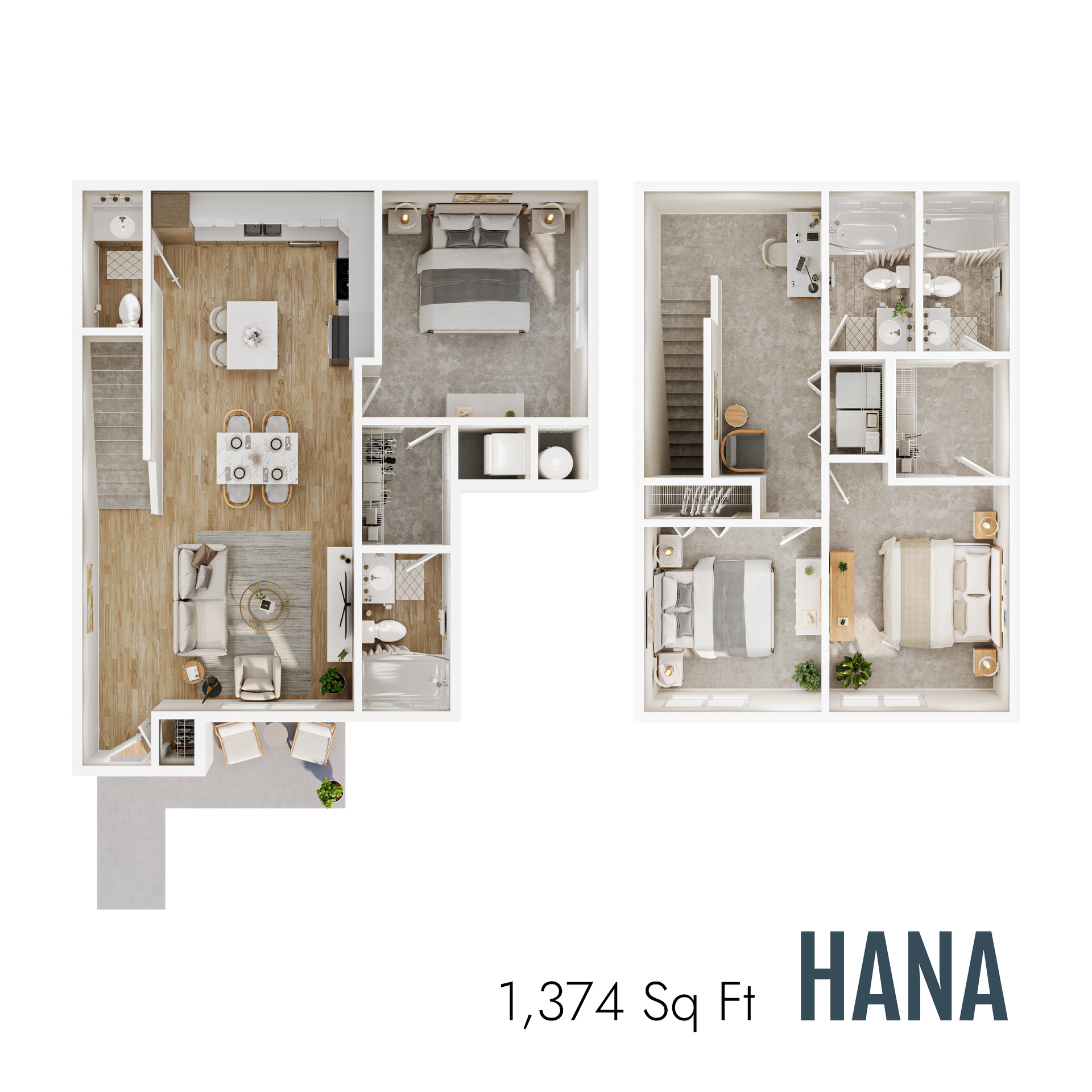 Hana floor plan with 1,374 square feet