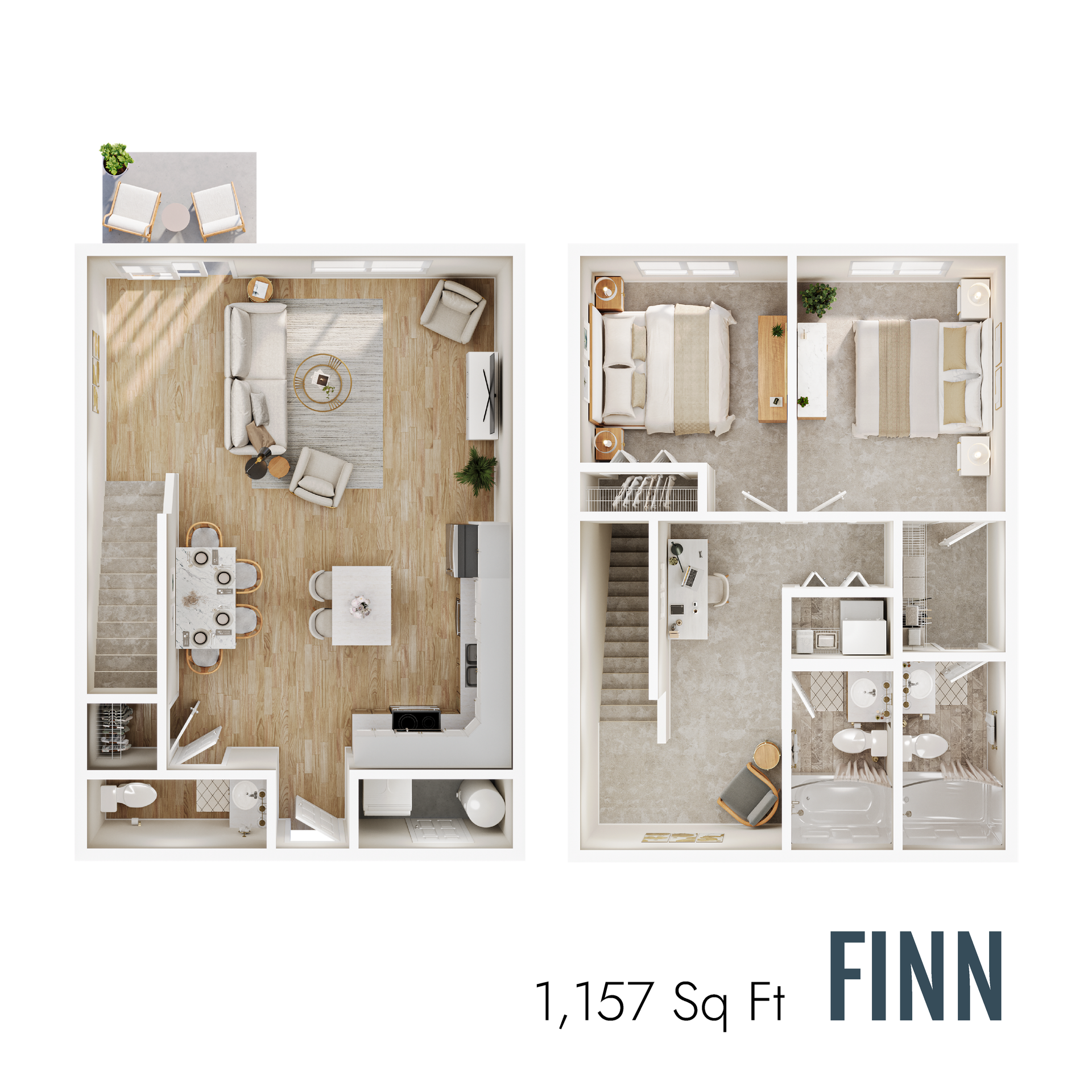 Finn floor plan with 1,157 square feet