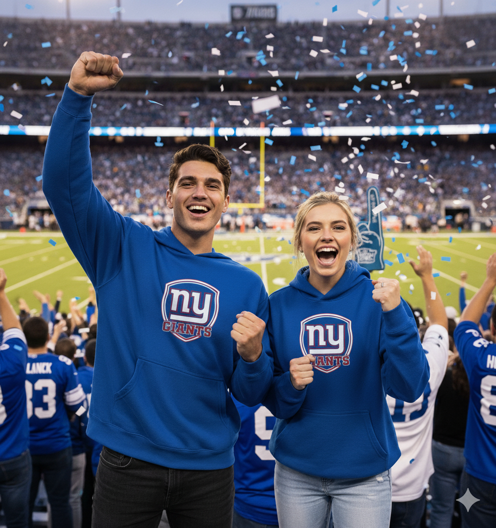 New York Football Inspired Unisex 8.5oz Midweight 100% Cotton Hooded Pullover Sweatshirt