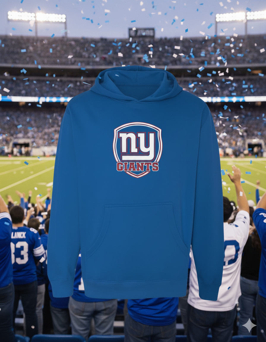 New York Football Inspired Unisex 8.5oz Midweight 100% Cotton Hooded Pullover Sweatshirt