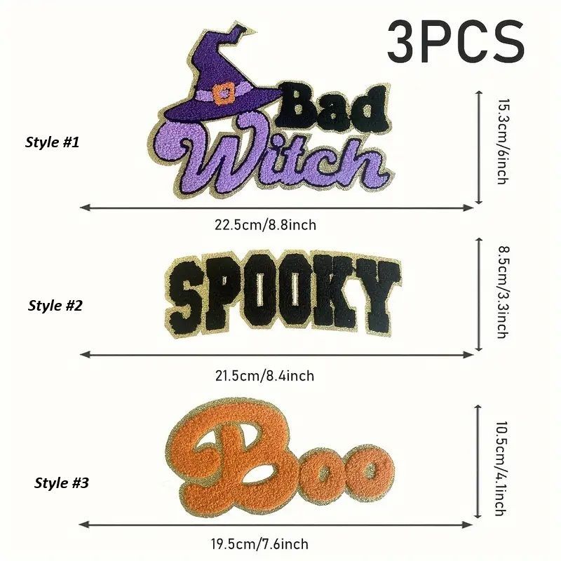 Halloween Bad Witch, Spooky or Boo Iron on / Heat Press Embroidered Patches