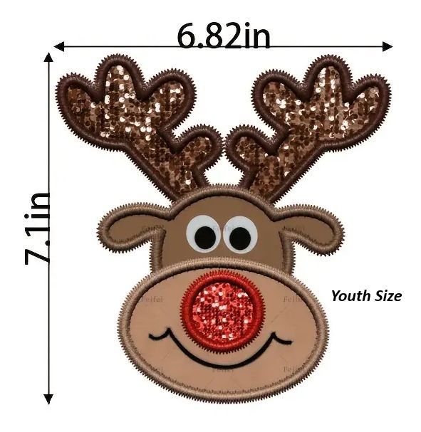 Christmas Reindeer Glitter Iron-On Patch