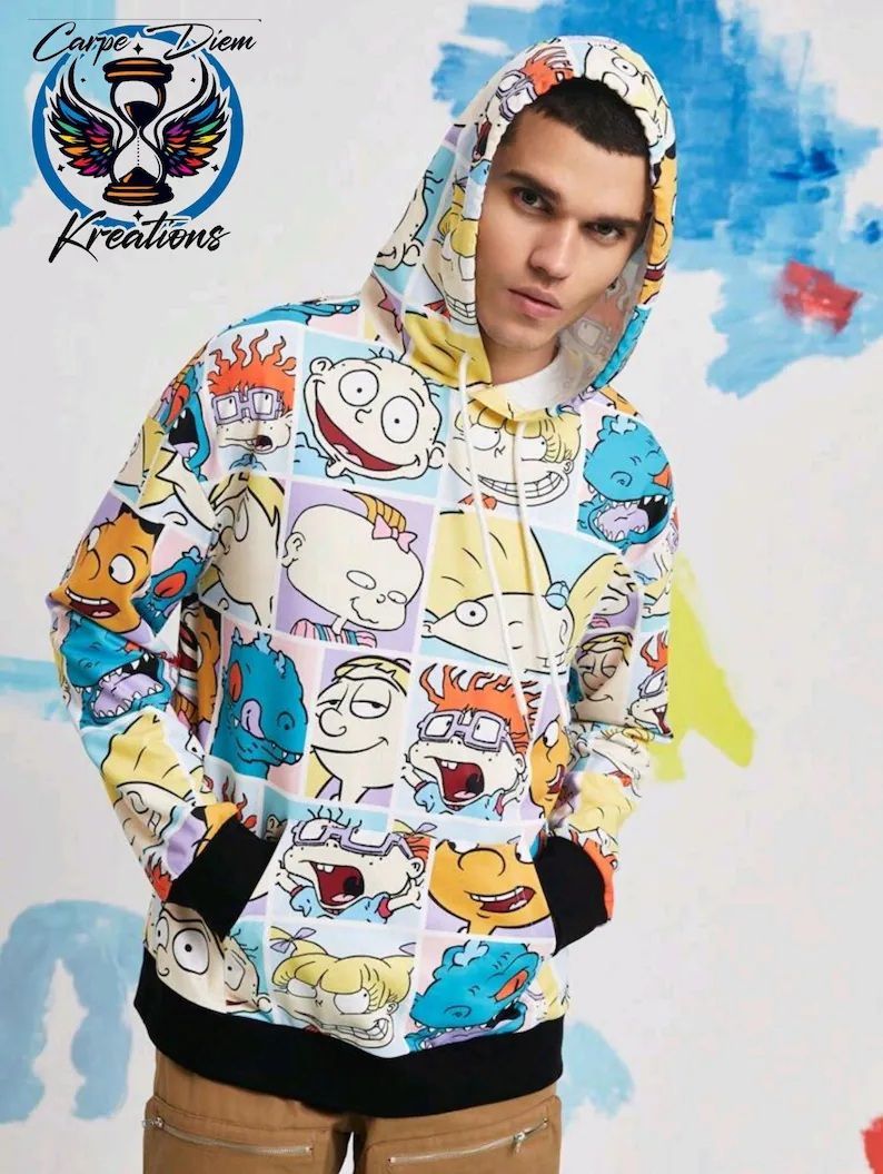 Inspired by 90s Casual Cartoon Character Digital Print Pullover Hoodie