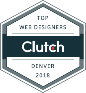 Clutch Top Web Designers award for Denver, 2018. Hexagonal badge with text and logo.