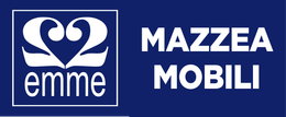 Logo di Mazzella Mobili, testo bianco e disegno a cuore su sfondo blu scuro.