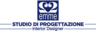 Logo for emme Studio di Progettazione, an interior design firm; navy blue and white.