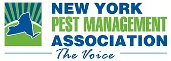 Logo for the New York Pest Management Association featuring the shape of New York State and the text, "The Voice."