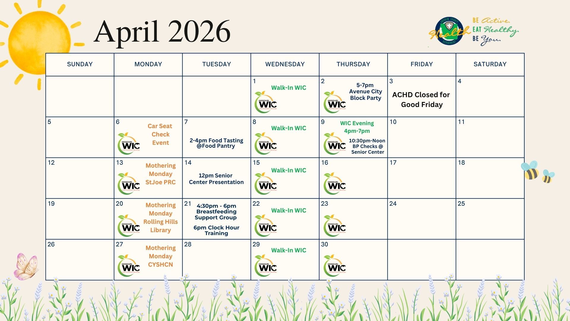 A calendar for April 2026
