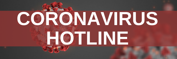 A picture of a coronavirus hotline with a picture of a virus in the background.