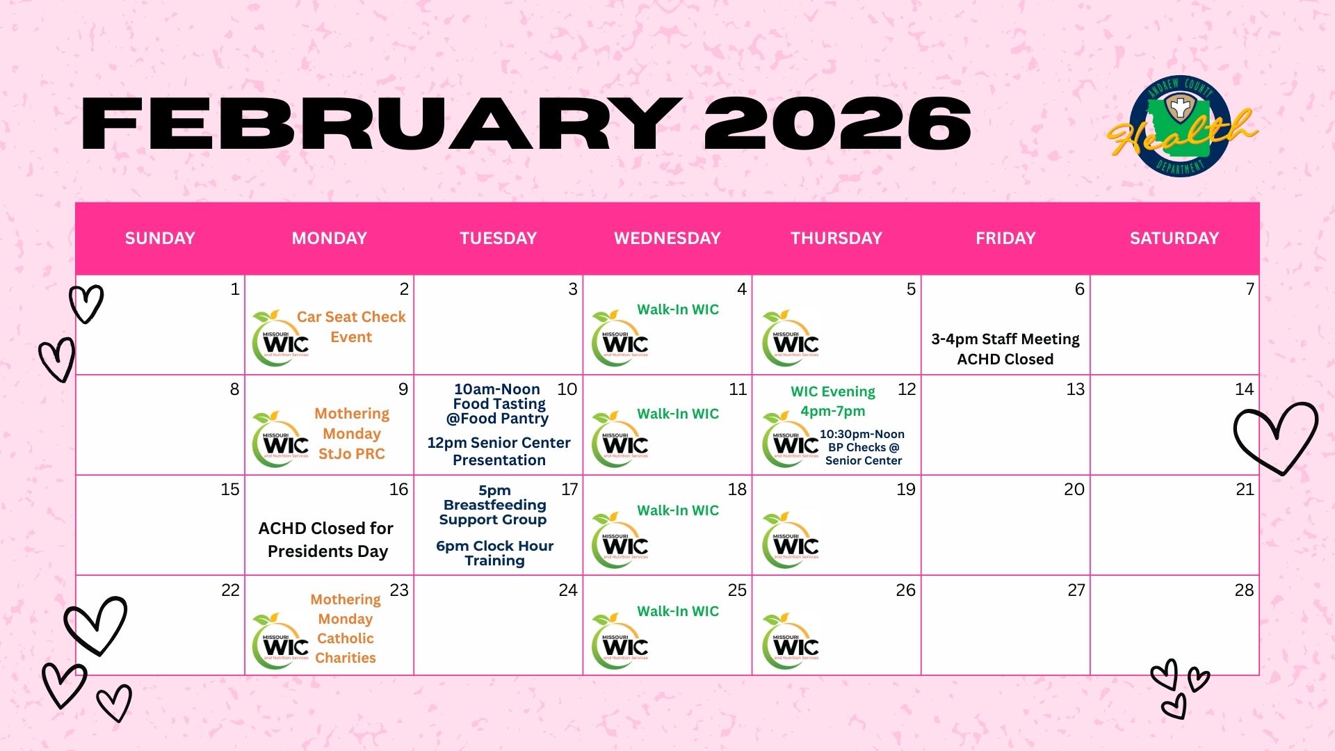 A calendar for February 2026