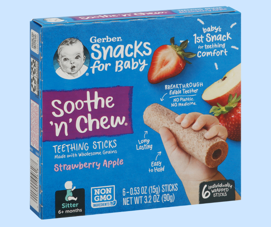 Gerber snacks for baby soothe n chew teething sticks strawberry apple