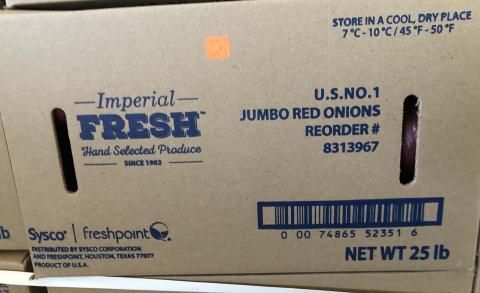A box of imperial fresh jumbo red onions