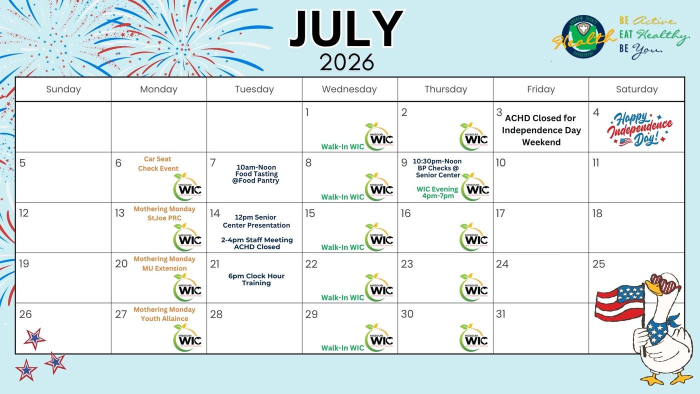 A calendar for July 2026