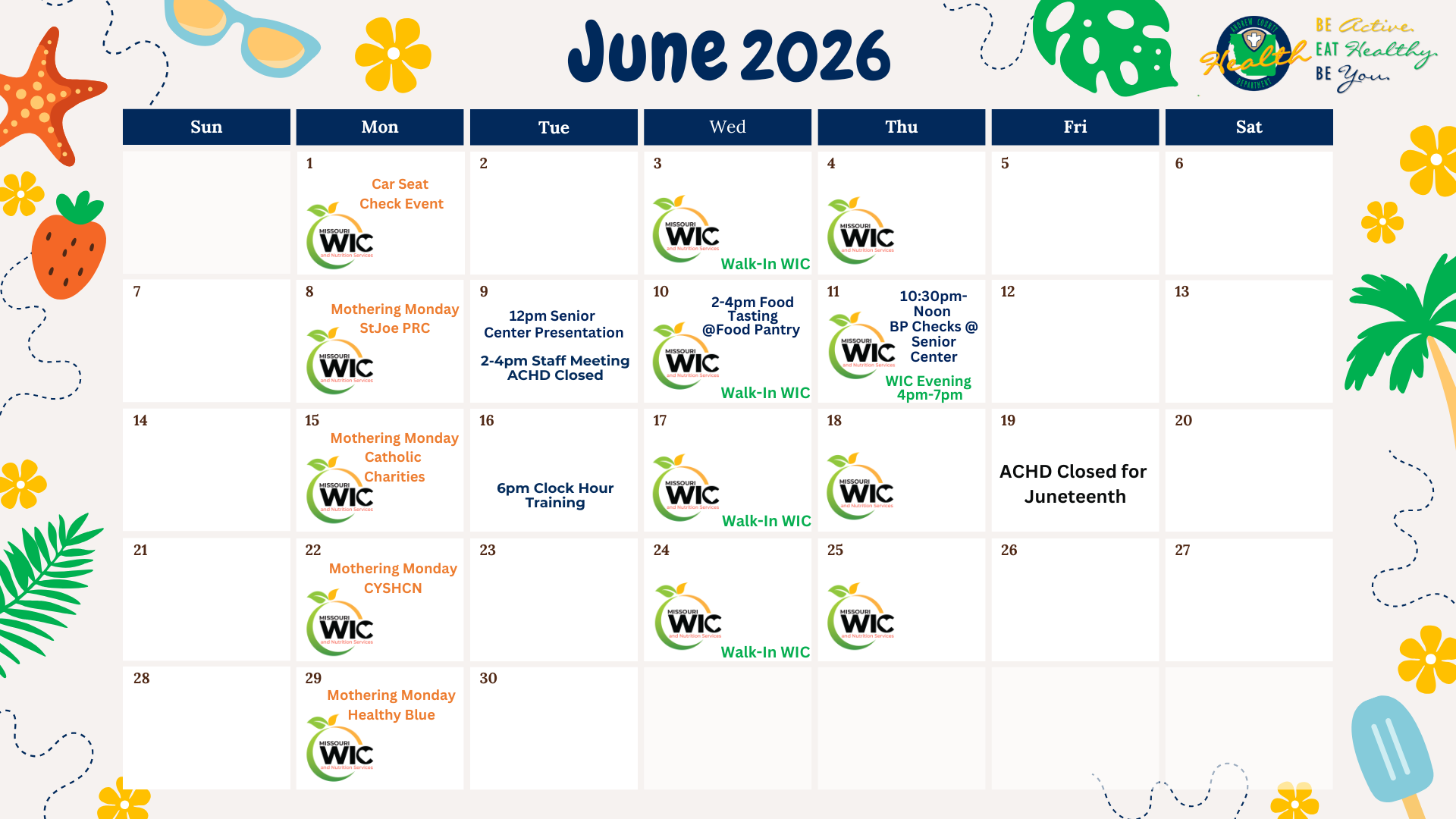 A calendar for June 2026