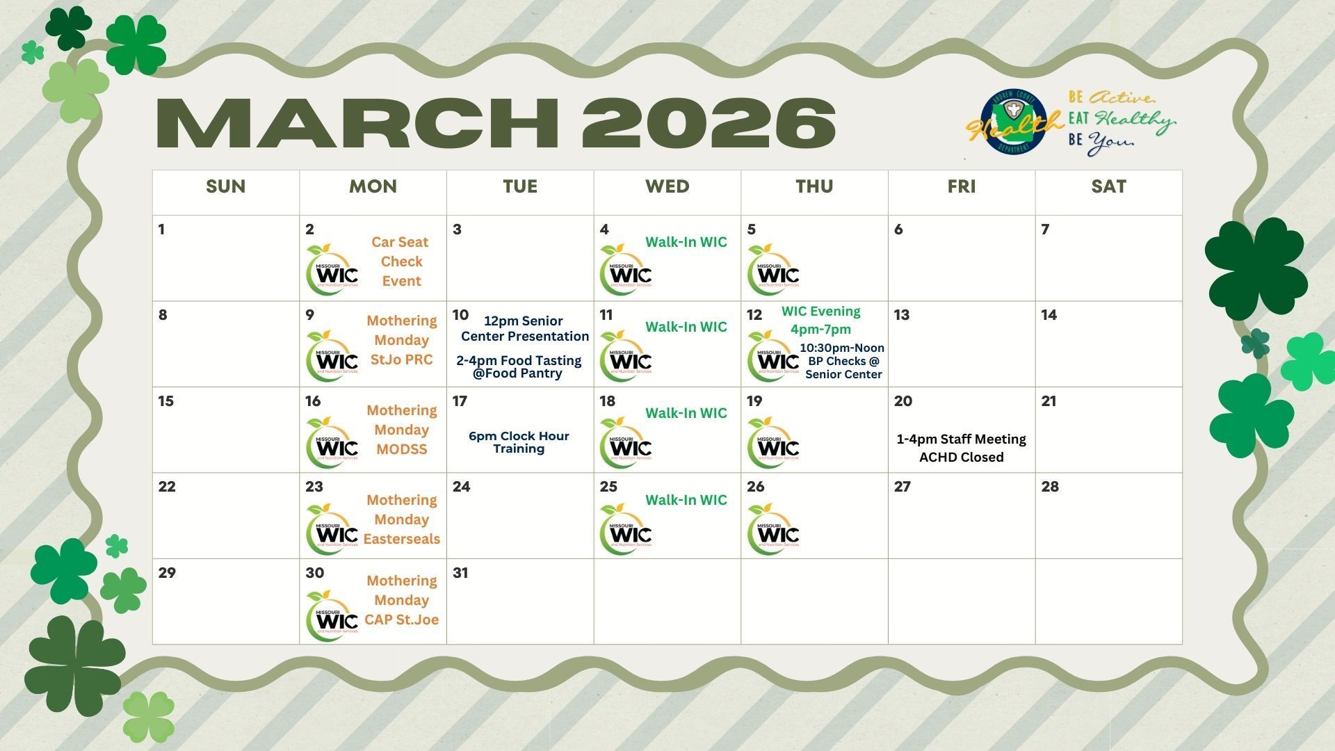A calendar for March 2026