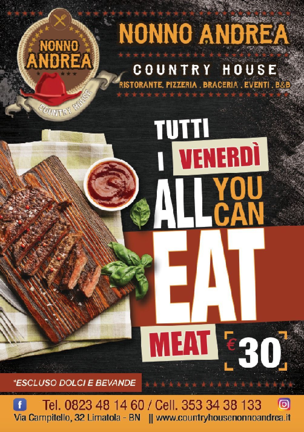 Una pubblicità per un ristorante chiamato nonno andrea country house