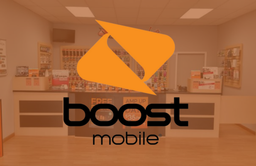 A boost mobile store with an orange logo