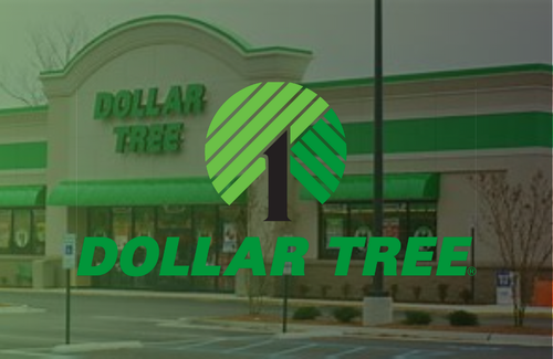 A dollar tree store with a green logo on the front of it.