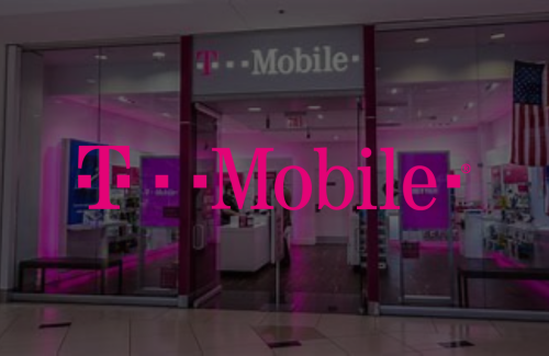 The front of a t mobile store in a mall.