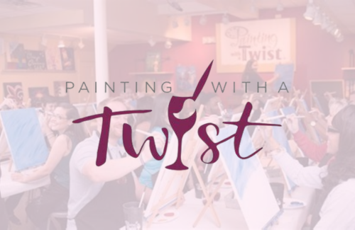 A group of people are painting with a twist.