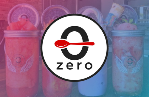 A logo for zero with a spoon in the middle