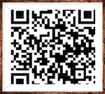 A black and white qr code in a frame on a white background.