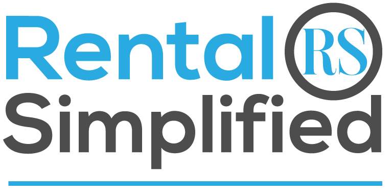 Rental Simplified logo with blue and gray text, and a circular 